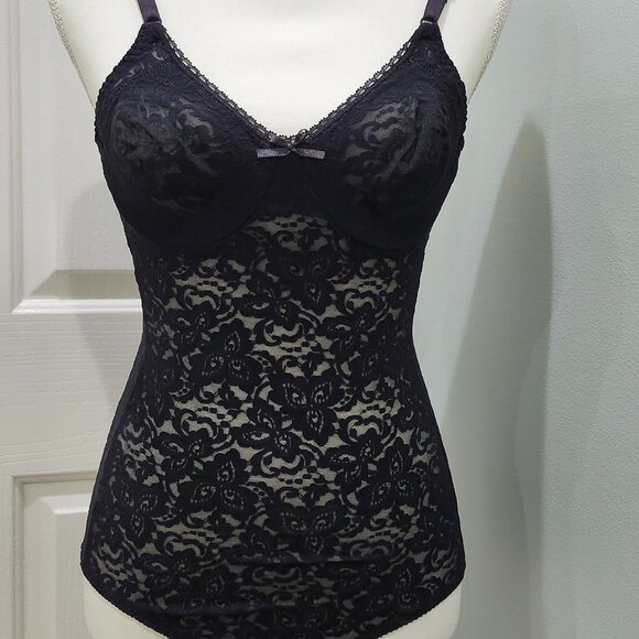 Bali Lace ‘N Smooth Shaping Bodysuit, Black Lace, Size 34B, NWOT - Picture 1 of 12